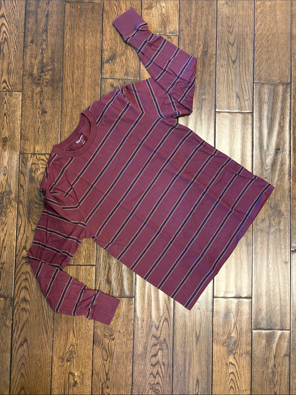 Old Navy Burgundy Crewneck Tee with Stripes